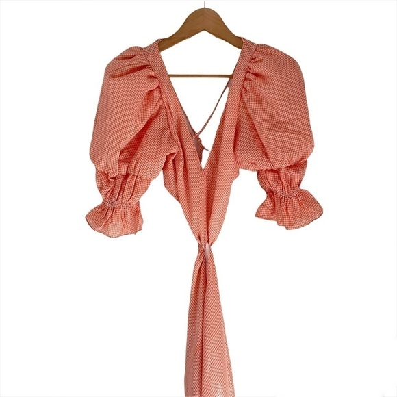 NEW LPA Edith Midi Dress in Orange Houndstooth - Picture 7 of 10